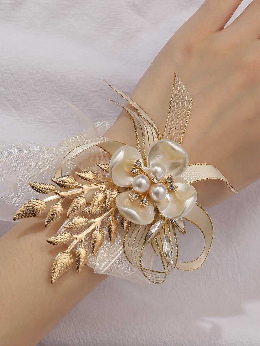 Vòng cổ tay trang trí bằng ngọc trai và hoa - Nhiều màu - Xem 1