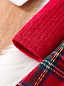 Toddler Girls Tartan Peter-pan Collar Ruffle Hem Dress - Red - View 3