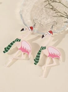 Christmas Flamingo Drop Earrings - Multicolor - View 1