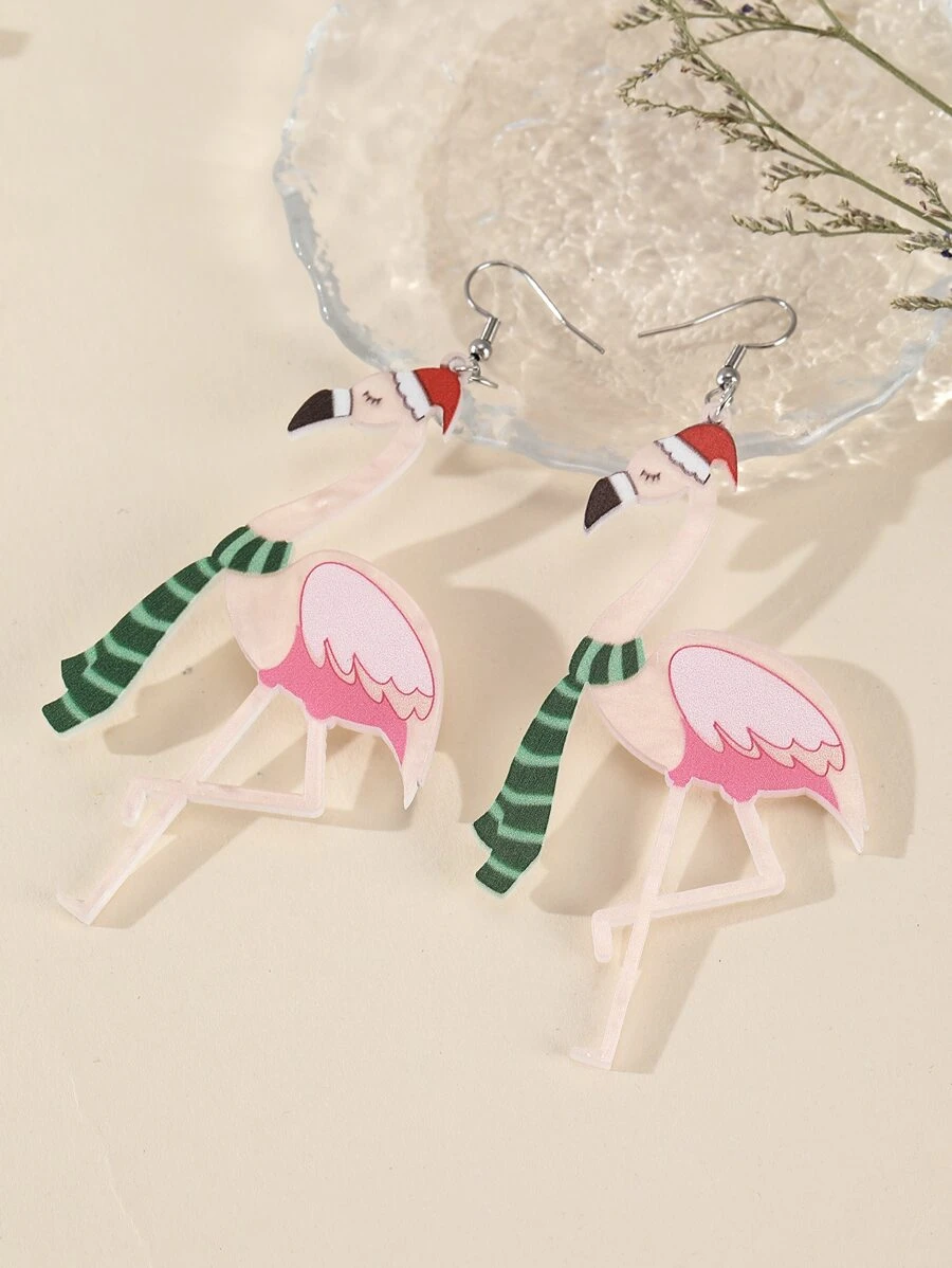 Christmas Flamingo Drop Earrings - Multicolor - View 1