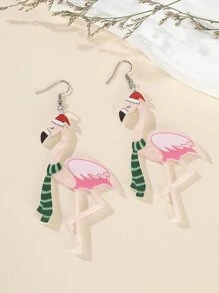 Christmas Flamingo Drop Earrings - Multicolor - View 2