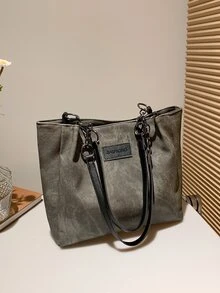 Letter Patch Decor Shoulder Tote Bag With Square Bag - Multicolor - View 6