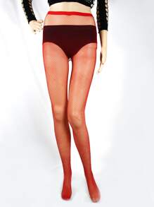 Rhinestone Decor Fishnet Tights - Đỏ - Xem 1