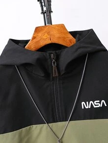 Boys Letter Graphic Colourblock Half Zip Hooded Jacket & Trousers - Multicolor - View 5