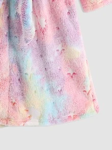 Girls Reflective Unicorn Print Hooded Belted Flannel Sleep Robe - Multicolor - View 4