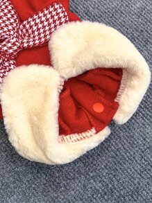 1pc Bow Decor Houndstooth Print Pet Dress - Red - View 5