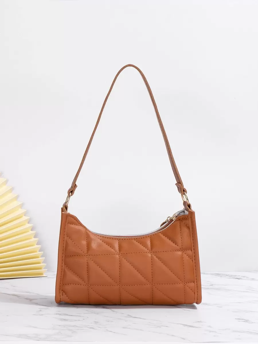 Quilted Minimalist Quilted Pattern Bag For Business/Commute/Work/Office - Brown - View 1