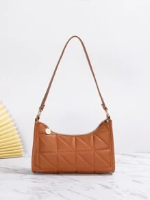 Quilted Minimalist Quilted Pattern Bag For Business/Commute/Work/Office - Brown - View 2