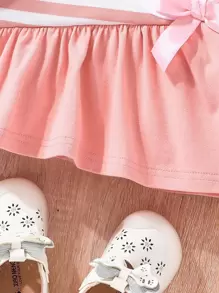 SHEIN Baby Girl Striped & Cartoon Graphic Bow Front Ruffle Hem Dress