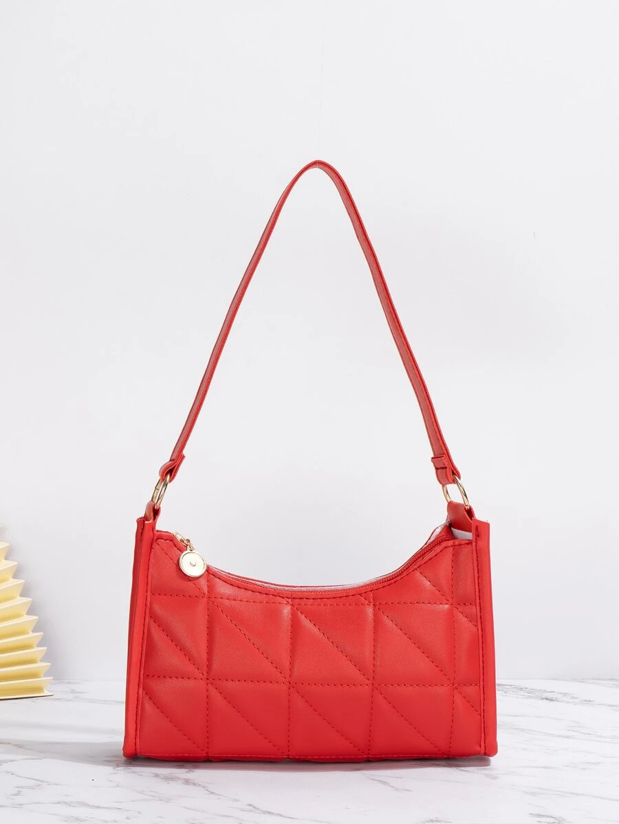 絎縫圖案法棍包單肩包，手拿包，手拿包簡約，經典，時髦皮革小包，方包，明星女士，女士，情侶旅行，工作和辦公室，舞會，聚會，週末假期，旅行度假必需品，新娘包 - 紅色 - 查看 1