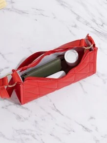 絎縫圖案法棍包單肩包，手拿包，手拿包簡約，經典，時髦皮革小包，方包，明星女士，女士，情侶旅行，工作和辦公室，舞會，聚會，週末假期，旅行度假必需品，新娘包 - 紅色 - 查看 5