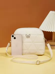 Butterfly Decor Quilted Crossbody Bag, Butterfly Bag Valentines - Beige - View 2