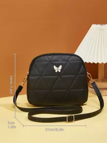Butterfly Decor Quilted Crossbody Bag - Black - View 4