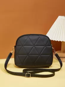 Butterfly Decor Quilted Crossbody Bag - Black - View 5