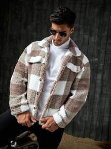 GENTILAND 宽松版型男式水牛格子字母拼接泰迪夹克 - 彩色 - 查看 3