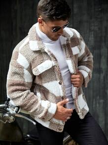 GENTILAND 宽松版型男式水牛格子字母拼接泰迪夹克 - 彩色 - 查看 5