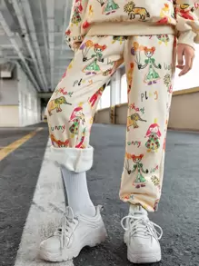 SHEIN 少女字母和卡通圖形下垂肩連帽衫和汗褲 - 杏色 - 查看 6