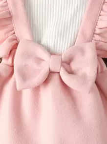 SHEIN Baby Lettuce Trim Tee & Bow Front Ruffle Trim Pinafore Dress - Multicolor - View 4