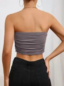 SHEIN Essnce Áo nữ Xù màu trơn Giải trí - Xám - Xem 2