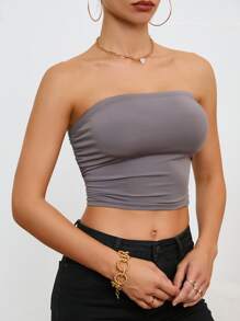 SHEIN Essnce Áo nữ Xù màu trơn Giải trí - Xám - Xem 3