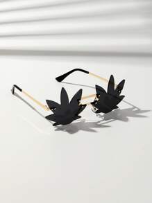 一副男士莲花形全黑叶子设计个性时尚眼镜（带防丢带），派对配饰，学校、万圣节、海滩配饰，适合夏季海滩、户外活动和旅行 - 深灰色 - 查看 2