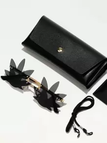 一副男士莲花形全黑叶子设计个性时尚眼镜（带防丢带），派对配饰，学校、万圣节、海滩配饰，适合夏季海滩、户外活动和旅行 - 深灰色 - 查看 7