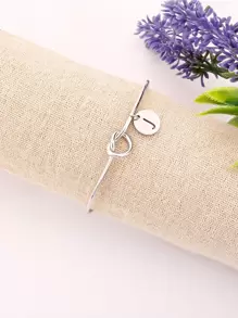 1pc Letter Detail Disc Charm Cuff Bangle, Stainless Steel Jewelry - Silver - View 2
