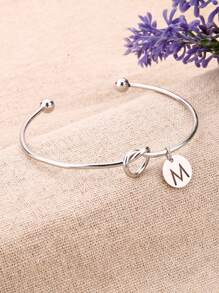 1入組字母細節唱片墜飾開口手鐲,不銹鋼首飾類 - 銀色 - 查看 6