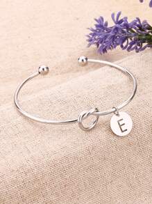1入組字母細節唱片墜飾開口手鐲,不銹鋼首飾類 - 銀色 - 查看 5