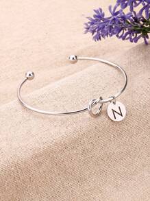 1入組字母細節唱片墜飾開口手鐲,不銹鋼首飾類 - 銀色 - 查看 4