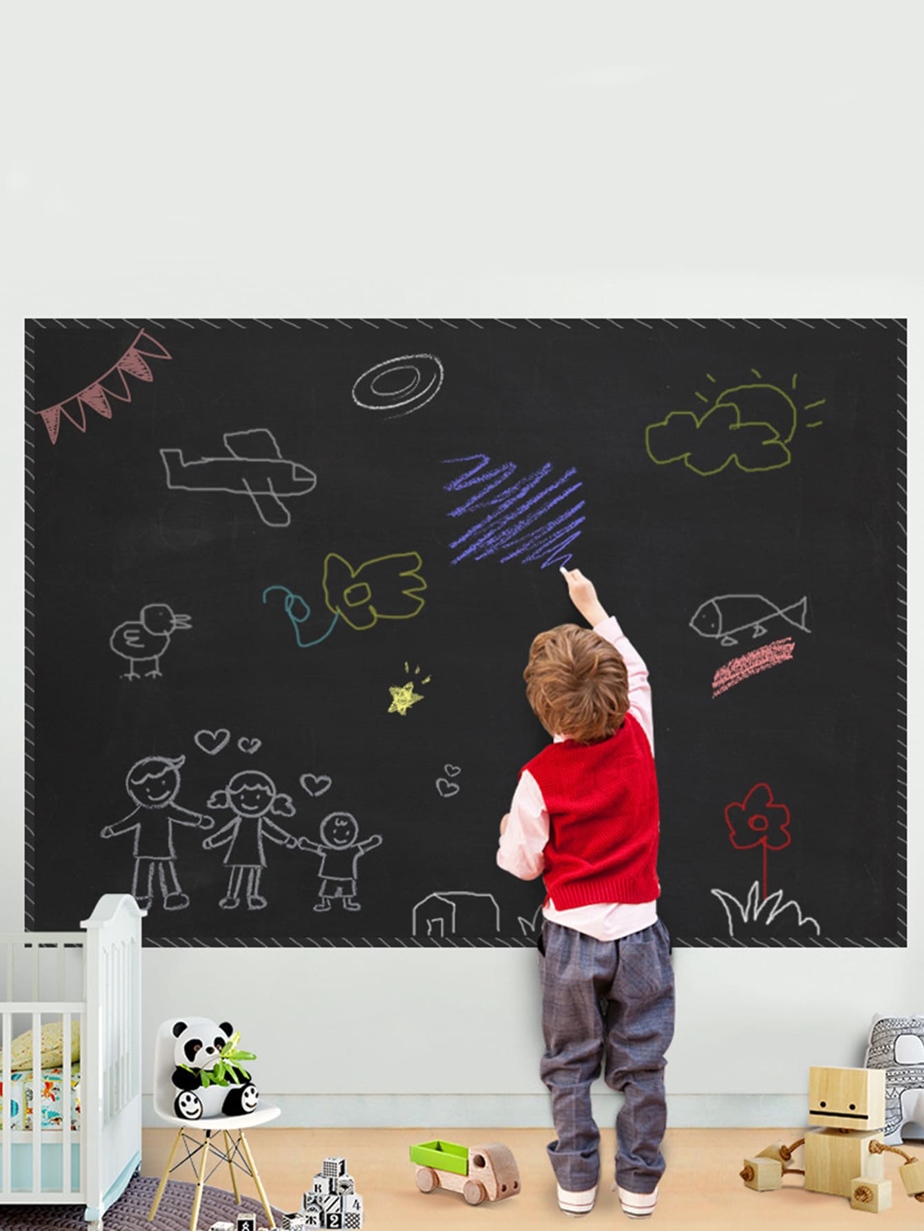 1pc Plain Color Chalkboard Adhesive Wallpaper - Multicolor - View 1