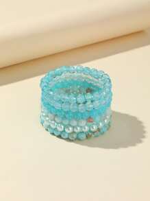 6入組極簡風格串珠手鏈 - 藍色 - 查看 1