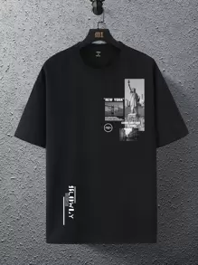 Claim Dot Oversized Men Slogan Graphic Drop Shoulder T-Shirt - Black - View 5