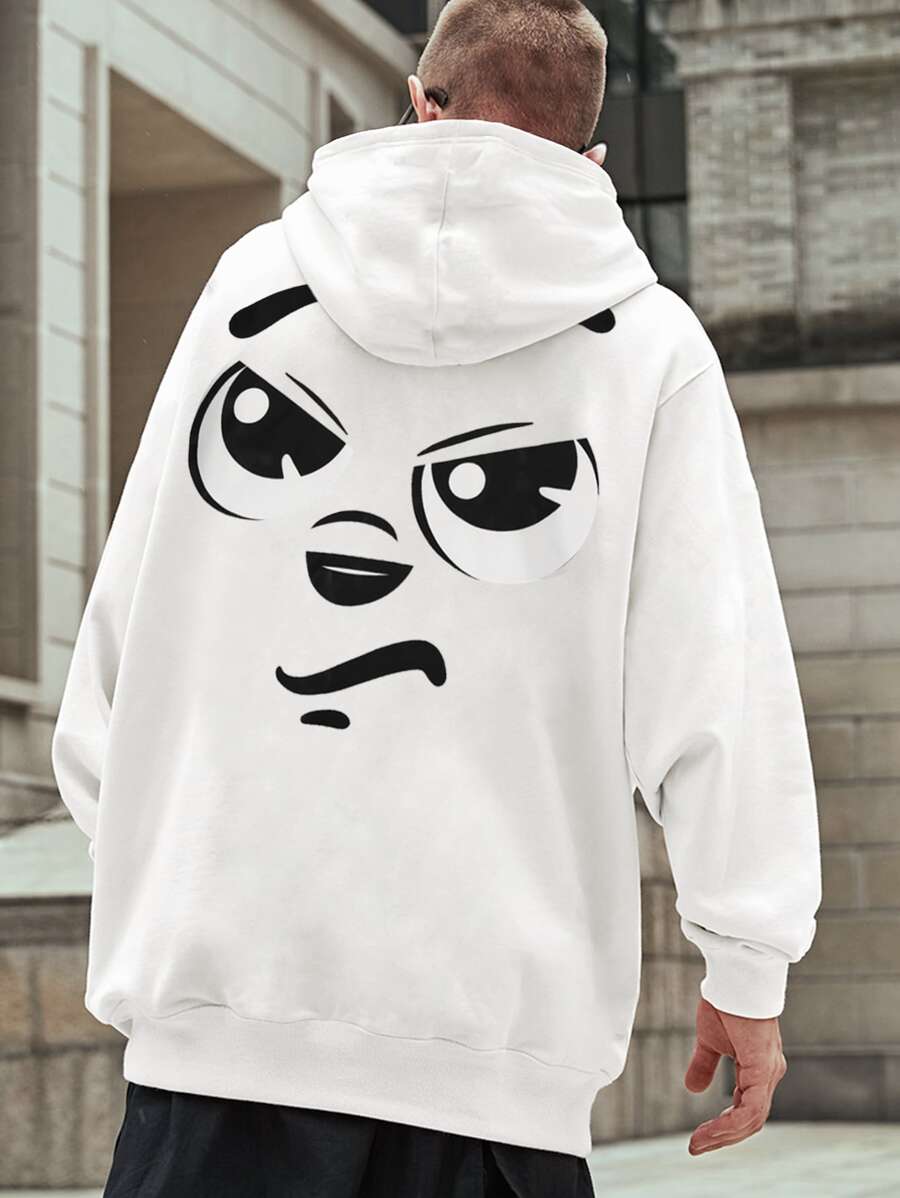 Manfinity Men Cartoon Graphic Drop Shoulder Drawstring Hoodie - White - View 1