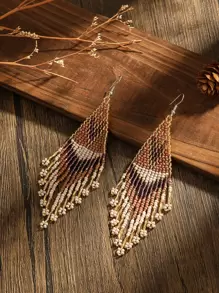 Bead Tassel Drop Earrings - Multicolor - View 2