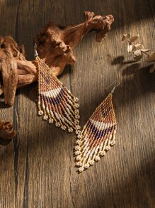 Bead Tassel Drop Earrings - Multicolor - View 3