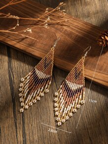 Bead Tassel Drop Earrings - Multicolor - View 4