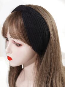 扭結設計毛絨襯裡髮帶 - 黑色 - 查看 2