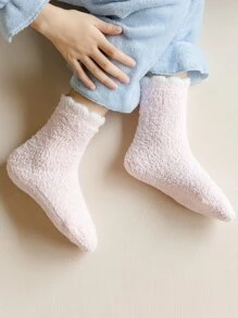 Toddler Girls Contrast Trim Fuzzy Crew Socks - Pink - View 1