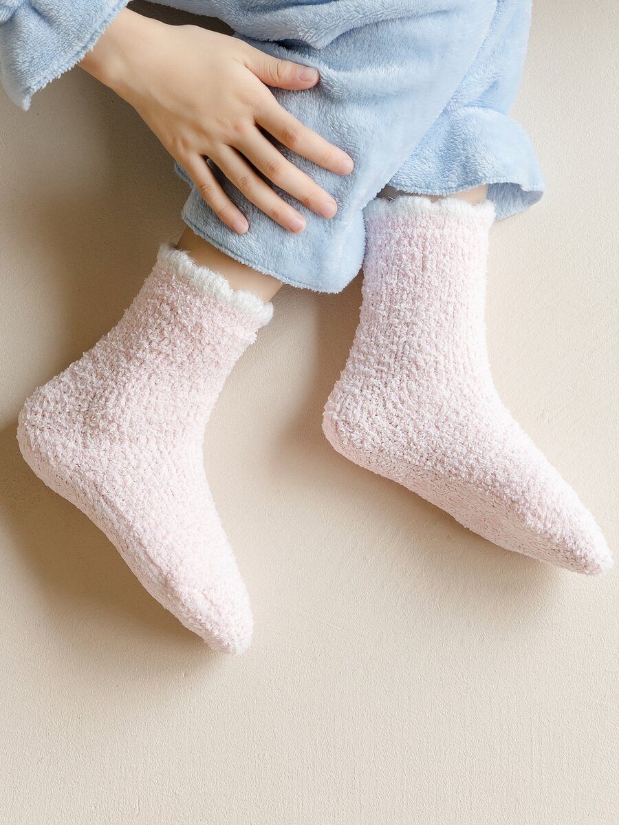 Toddler Girls Contrast Trim Fuzzy Crew Socks - Pink - View 1