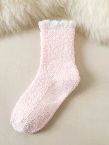 Toddler Girls Contrast Trim Fuzzy Crew Socks - Pink - View 2