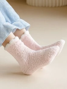 Toddler Girls Contrast Trim Fuzzy Crew Socks - Pink - View 3