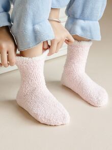 Toddler Girls Contrast Trim Fuzzy Crew Socks - Pink - View 4