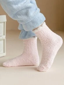 Toddler Girls Contrast Trim Fuzzy Crew Socks - Pink - View 5
