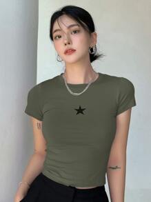 DAZY Camiseta Corta Con Estampado De Estrellas - Verde militar - Ver 1