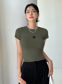 DAZY Camiseta Corta Con Estampado De Estrellas - Verde militar - Ver 3