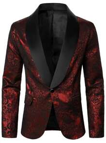 Manfinity AFTRDRK Men Floral Jacquard Shawl Collar Blazer - Burgundy - View 3
