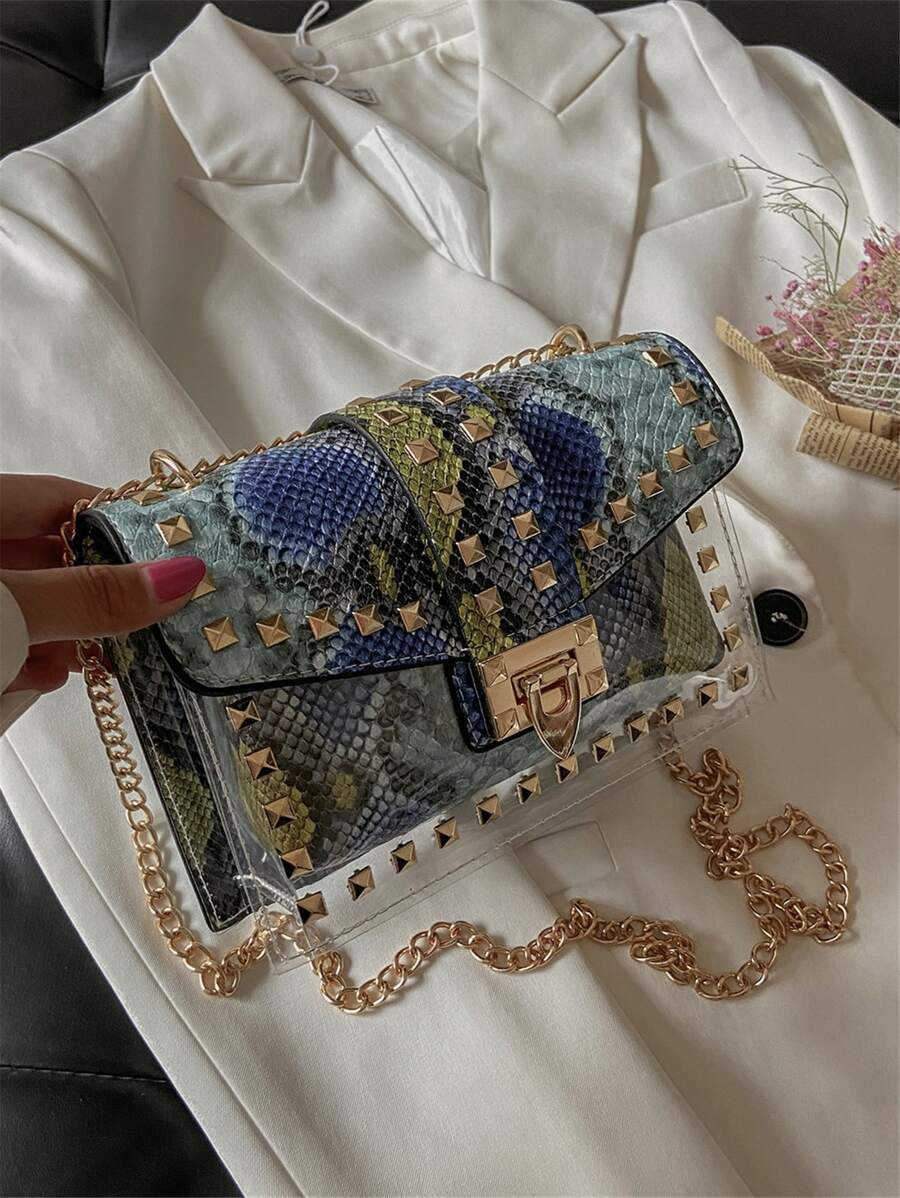 Snakeskin Pattern Chain Square Bag