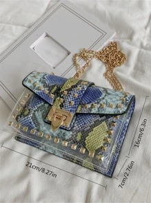 Snakeskin Pattern Chain Square Bag - Blue - View 5