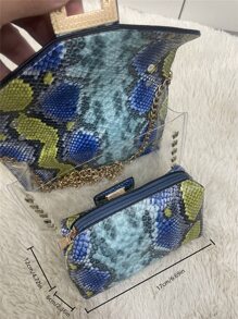 Snakeskin Pattern Chain Square Bag - Blue - View 6
